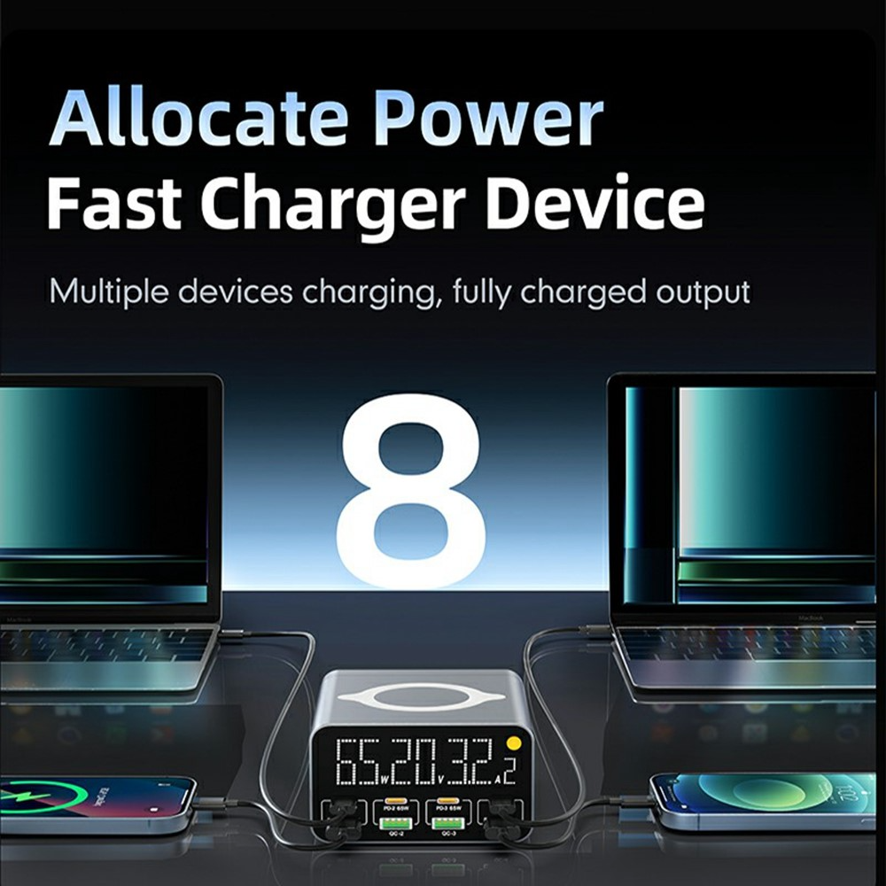 Φορτιστής Σταθμός OEM WLX-M3 QI, 80W, 4 x USB-A - 4 x USB-C, Γκρι