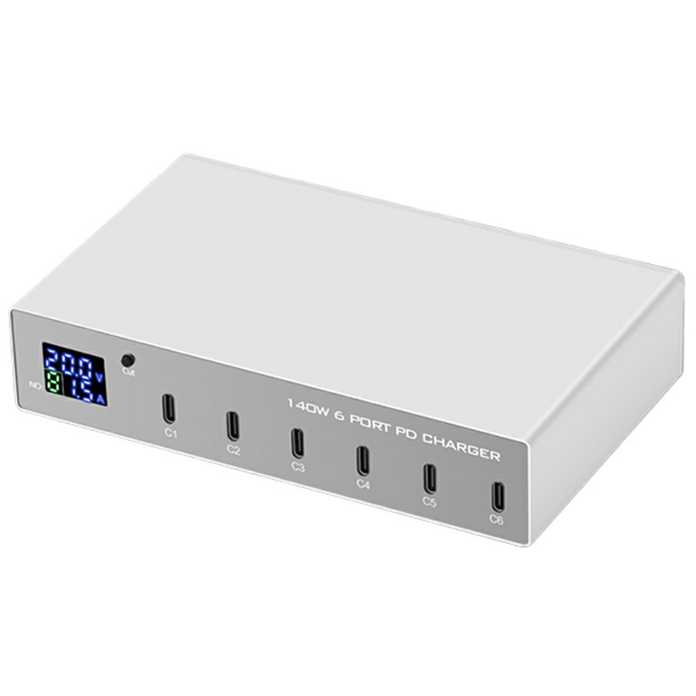 Φορτιστής Σταθμού OEM WLX-X6P, 140W, 3A, 6 x USB-C, Ασημί