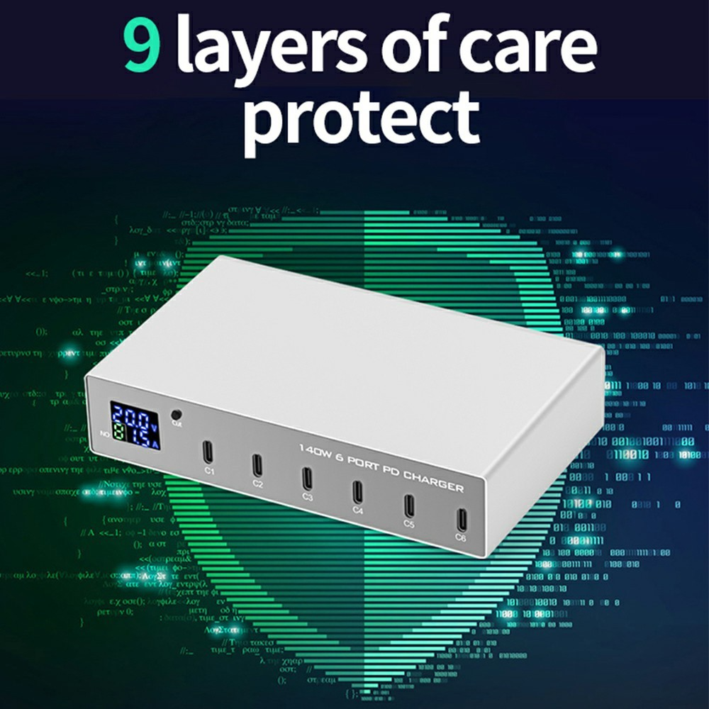 Φορτιστής Σταθμού OEM WLX-X6P, 140W, 3A, 6 x USB-C, Ασημί