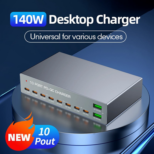 Φορτιστής Σταθμού OEM WLX-X6Y, 140W, 5A, 2 x USB-A - 8 x USB-C, Ασημί
