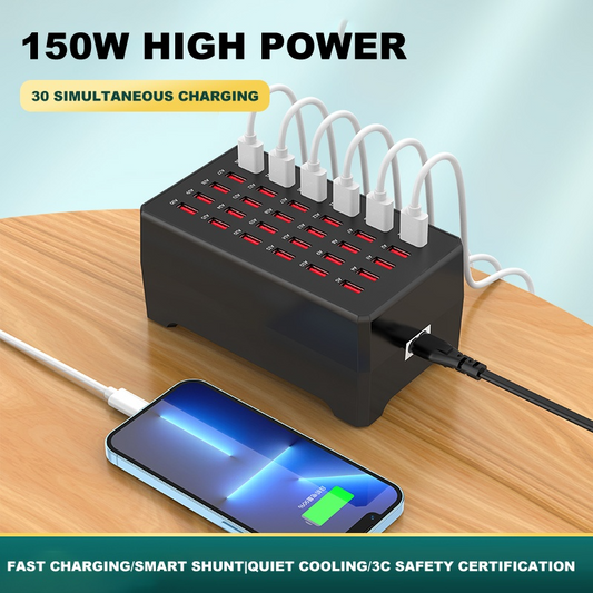Φορτιστής Σταθμός OEM WT-268, 150W, 2.4A, 30 x USB-A, Μαύρο