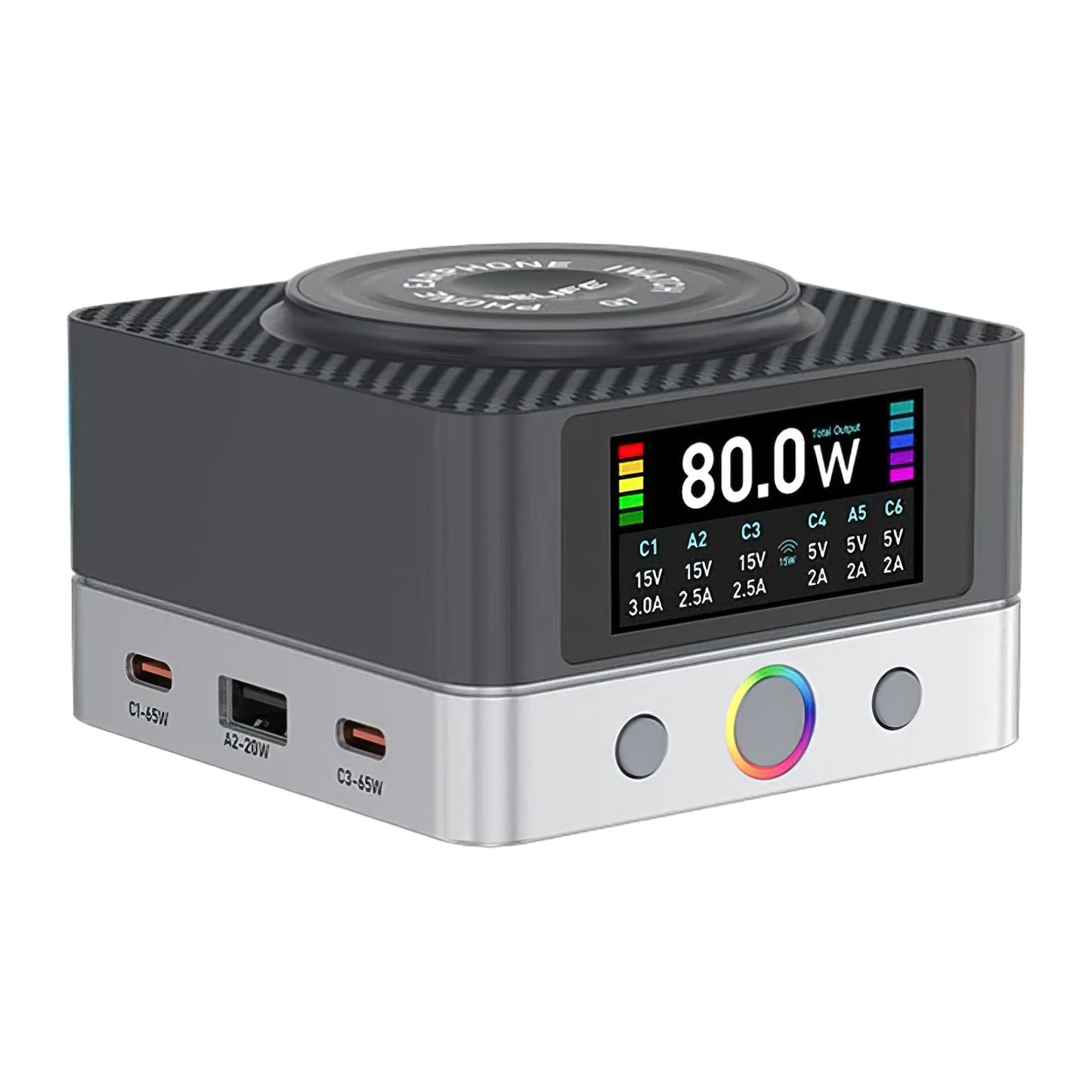 Φορτιστής Σταθμός Relife Q7 QI, 80W, 3.25A, 2 x USB-A - 4 x USB-C, Γκρι