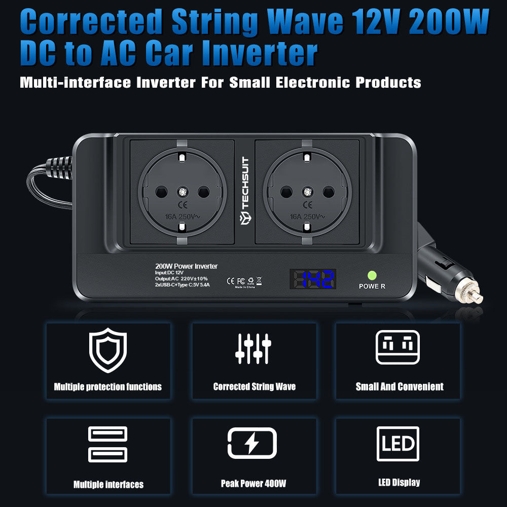 Ηλεκτρικός Μετατροπέας Αυτοκινήτου Techsuit PowerDriveX, 200W