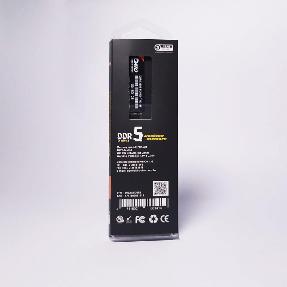 Μνήμη RAM Dato, DDR5, 8GB, 4800Mhz, Μαύρη DT8G5DU48