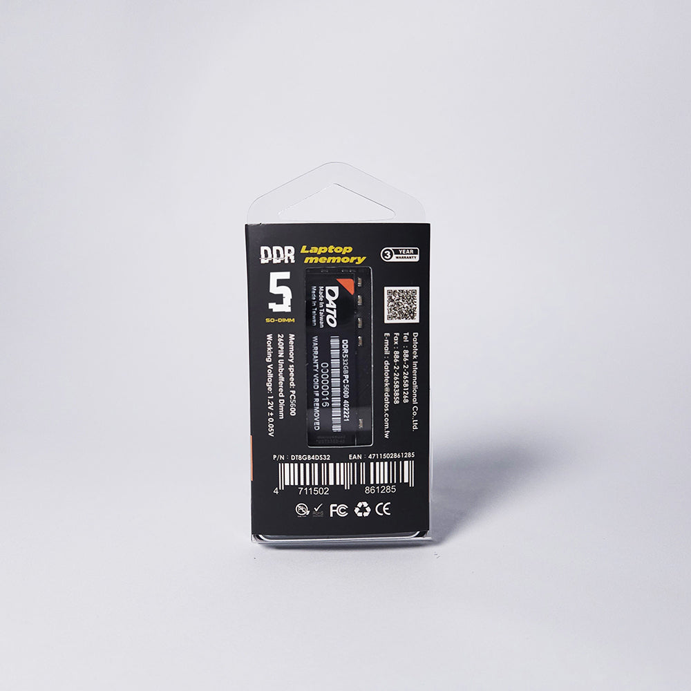 Μνήμη RAM Dato, DDR5, 8GB, 5600Mhz, Μαύρη DT8G5DS56