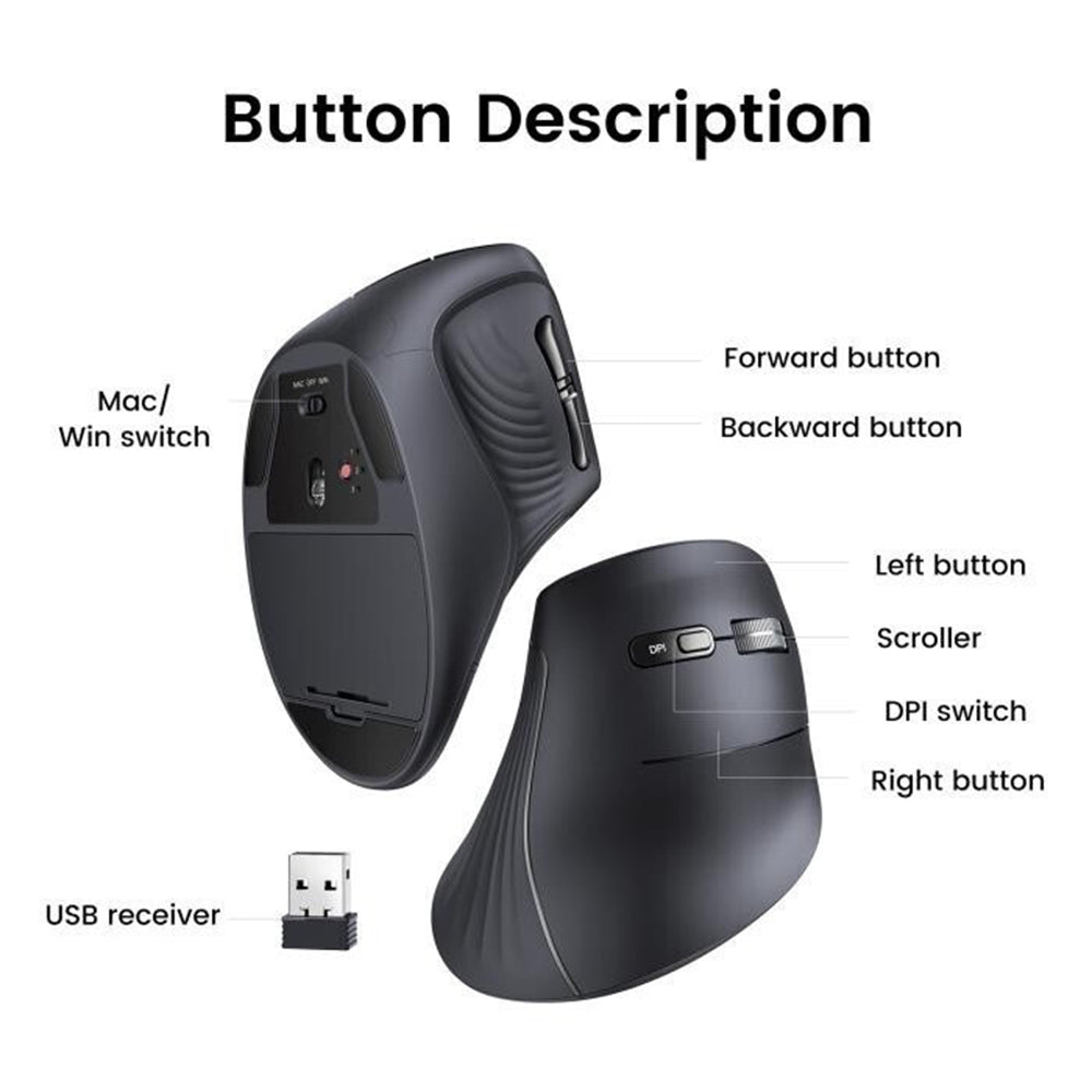 Mouse Wireless UGREEN MU008, 4000DPI, Μαύρο