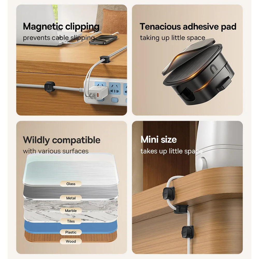 Διοργανωτής Καλωδίων Baseus Lite Magnetic, Σετ 3 Τεμαχίων, Λευκό B01331106211-00