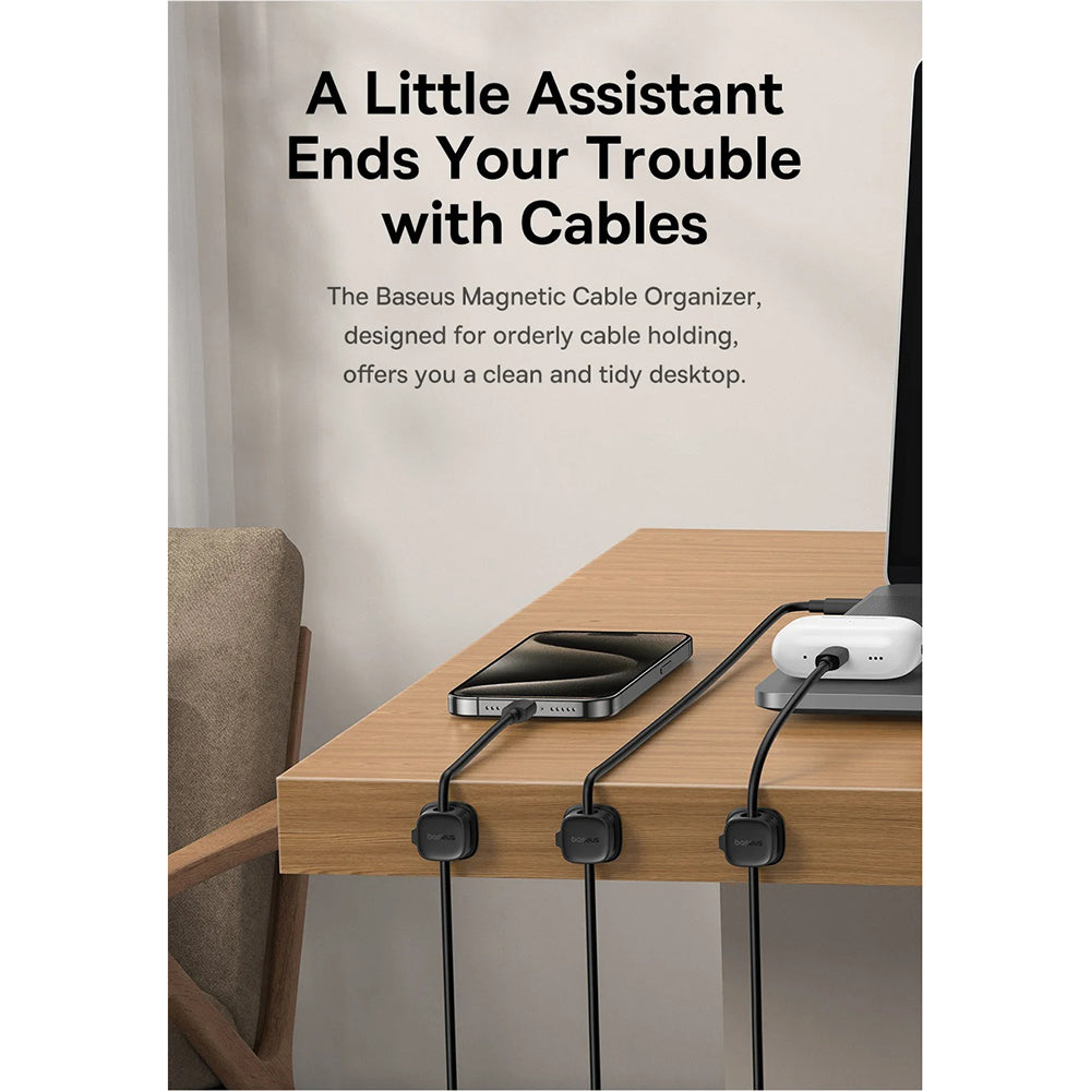 Διοργανωτής Καλωδίων Baseus Lite Magnetic, Σετ 3 Τεμαχίων, Λευκό B01331106211-00