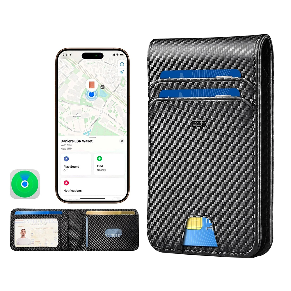 Πορτοφόλι ESR Classic Geo Carbon με λειτουργία Find My και προστασία RFID, Μαύρο, Επανασφραγισμένο
