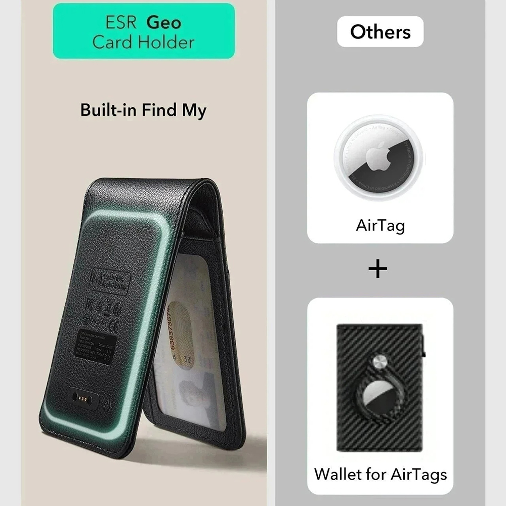 Πορτοφόλι ESR Classic Geo Carbon με λειτουργία Find My και προστασία RFID, Μαύρο, Επανασφραγισμένο
