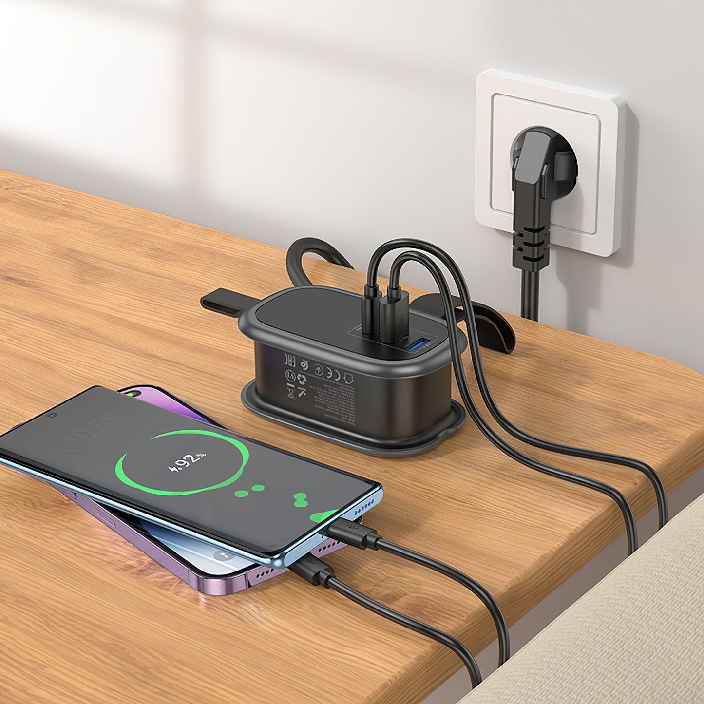 Network Charger HOCO NS6, 2 x USB-A - 1 x USB-C - 1 x Schuko, Black