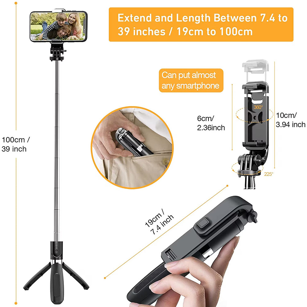 Selfie Stick Bluetooth Techsuit L02, Παγκόσμιος, Μαύρο