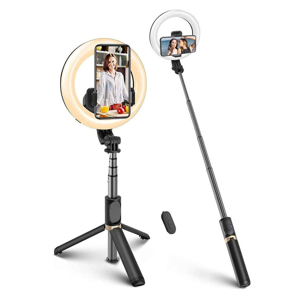 Selfie Stick Bluetooth Techsuit Q07 Ring Light, Universal, Μαύρο
