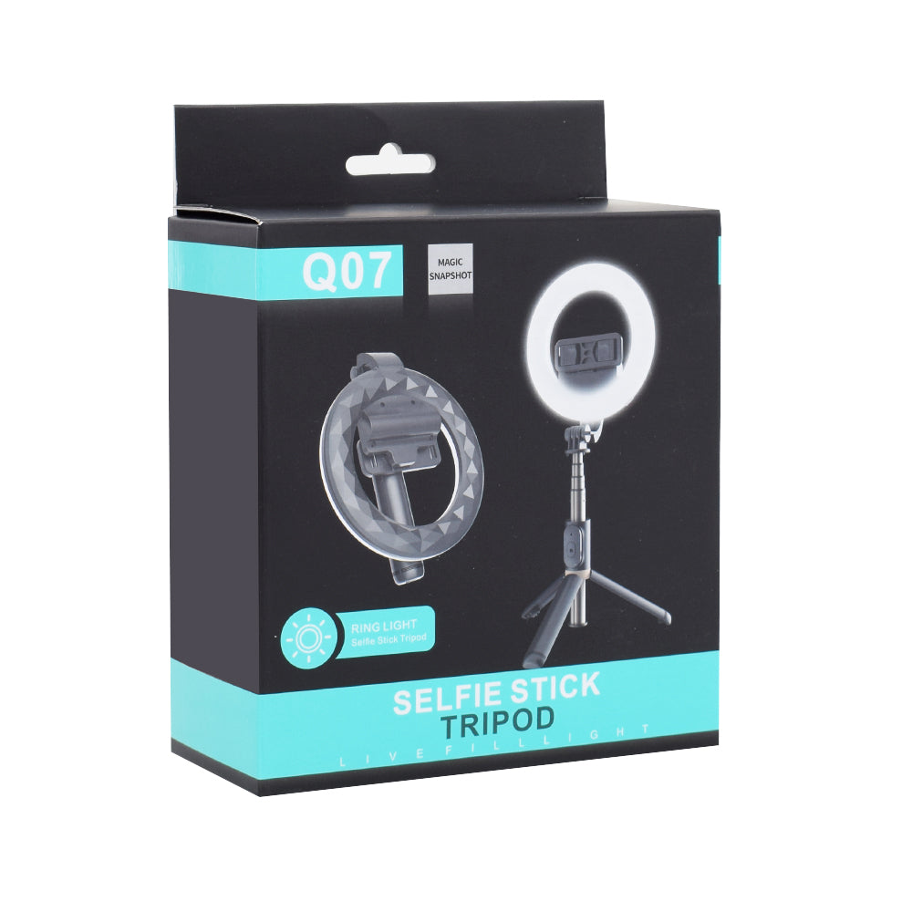 Selfie Stick Bluetooth Techsuit Q07 Ring Light, Universal, Μαύρο