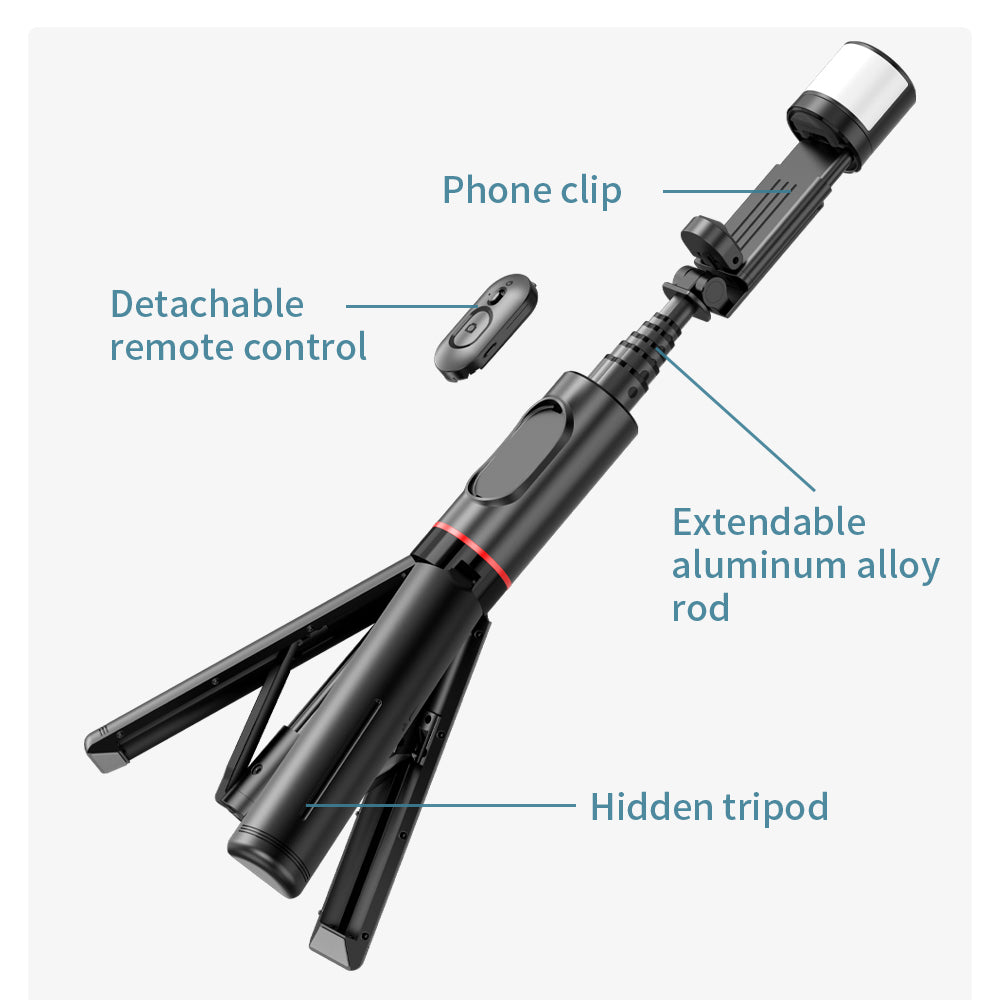 Selfie Stick Bluetooth Techsuit Q12S, Universal, Black