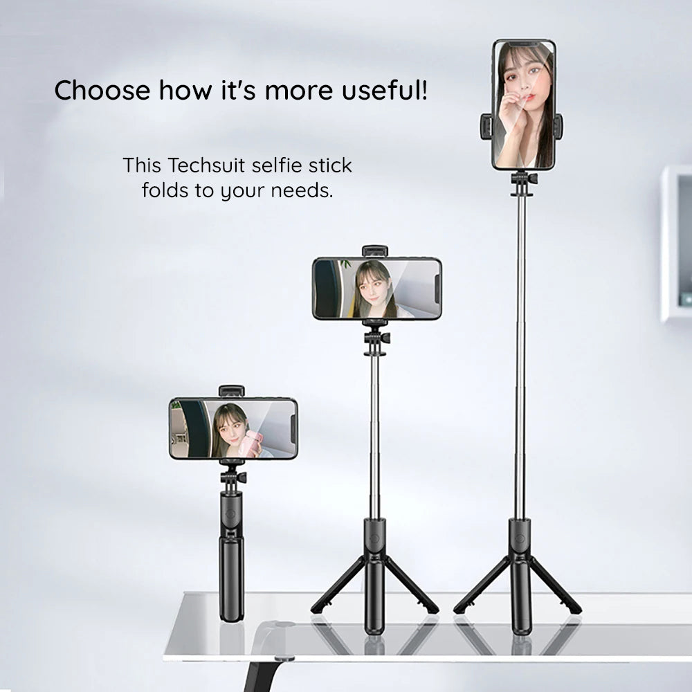 Selfie Stick Bluetooth Techsuit S03, Παγκόσμιος, Μαύρο