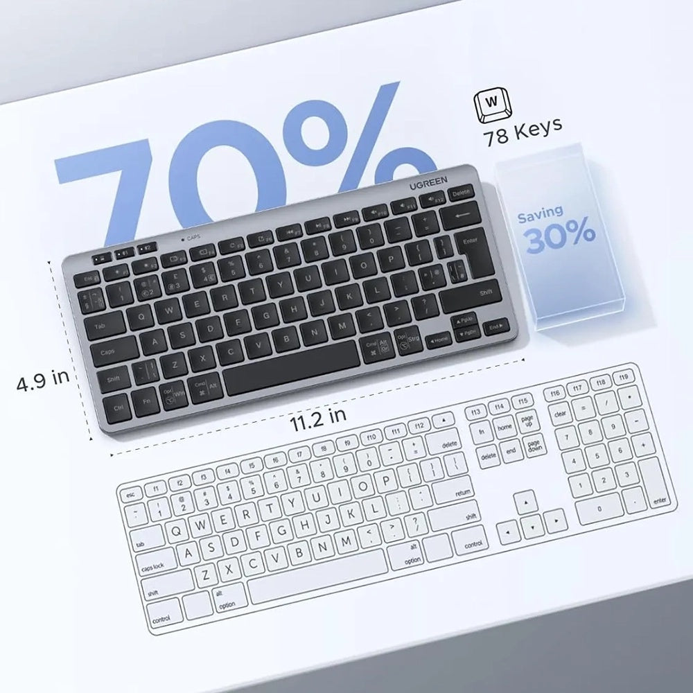Ασύρματο Πληκτρολόγιο UGREEN 75049, BT / Wi-Fi, Μαύρο