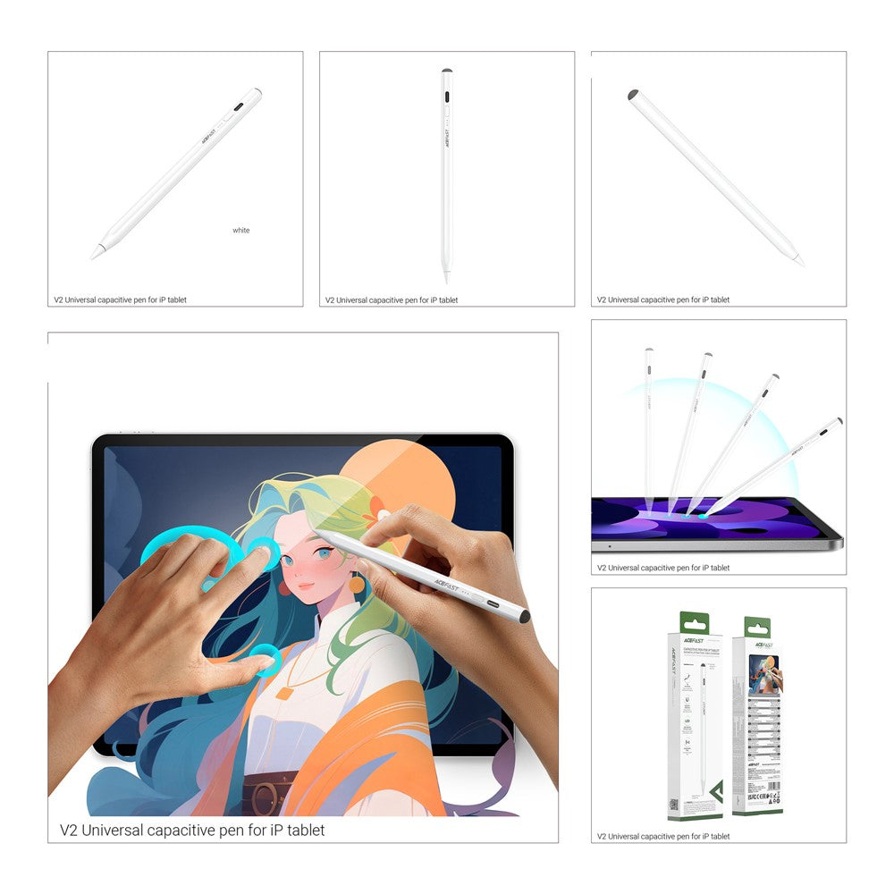 Touch Pen Acefast V2 για Apple iPad, Ενεργή Έκδοση, Λευκό