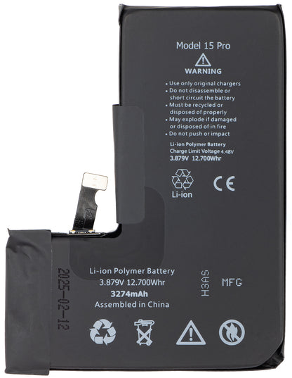 Μπαταρία Apple iPhone 15 Pro, με ενσωμάτωση Ταινίας Flex BMS (δεν απαιτείται συγκόλληση επαφών)