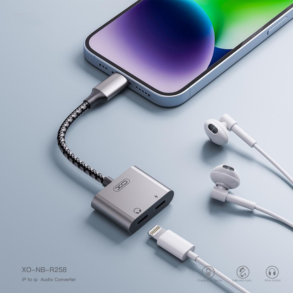 Προσαρμογέας Ήχου Lightning - 2 x Lightning XO Design NB-R258A, Γκρι