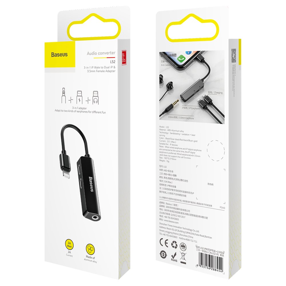 Αντάπτορας Ήχου Lightning - Lightning / 3.5mm Baseus L52, Μαύρος CALL52-01
