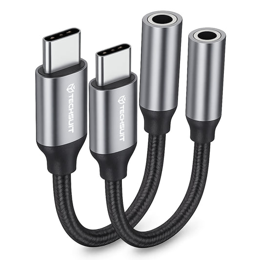Προσαρμογέας Ήχου USB-C - 3.5mm Techsuit AC12 FuseXound, Γκρι, Σετ 2 τεμαχίων
