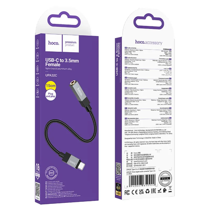 Προσαρμογέας Ήχου USB-C - 3.5mm HOCO UPA32C, Μαύρο