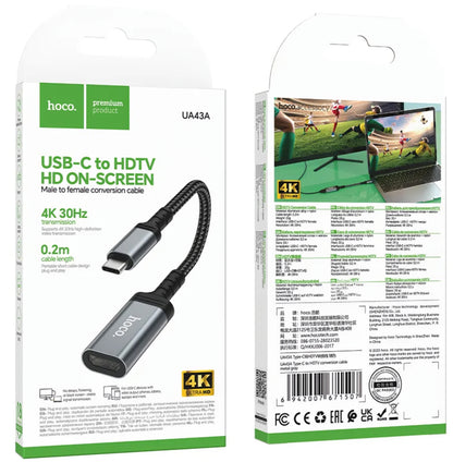 Προσαρμογέας Ήχου και Βίντεο USB-C - HDMI HOCO UA43A, Γκρι