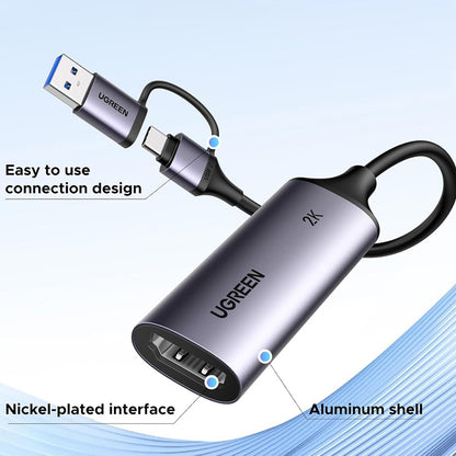 Προσαρμογέας Ήχου και Βίντεο USB-A / USB-C - HDMI UGREEN CM629 (15389), Γκρι