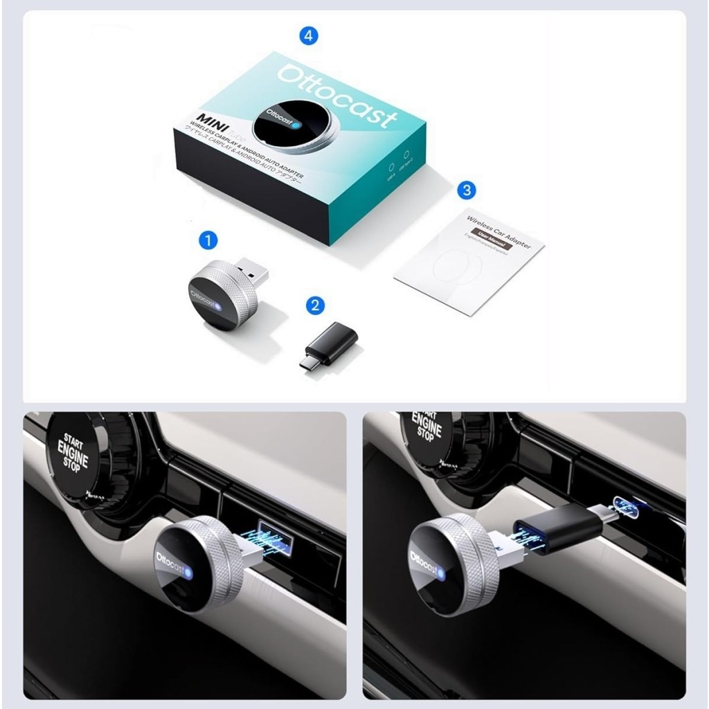 Wireless Carplay / Android Auto Adapter Ottocast Mini Slim Tube for Apple iPhone / Android Series CP88-T4