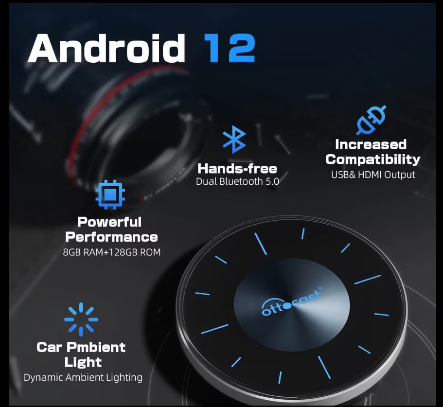 Ασύρματος προσαρμογέας Carplay / Android Auto Ottocast OttoAibox P3 για Apple iPhone / Android Series PCS46