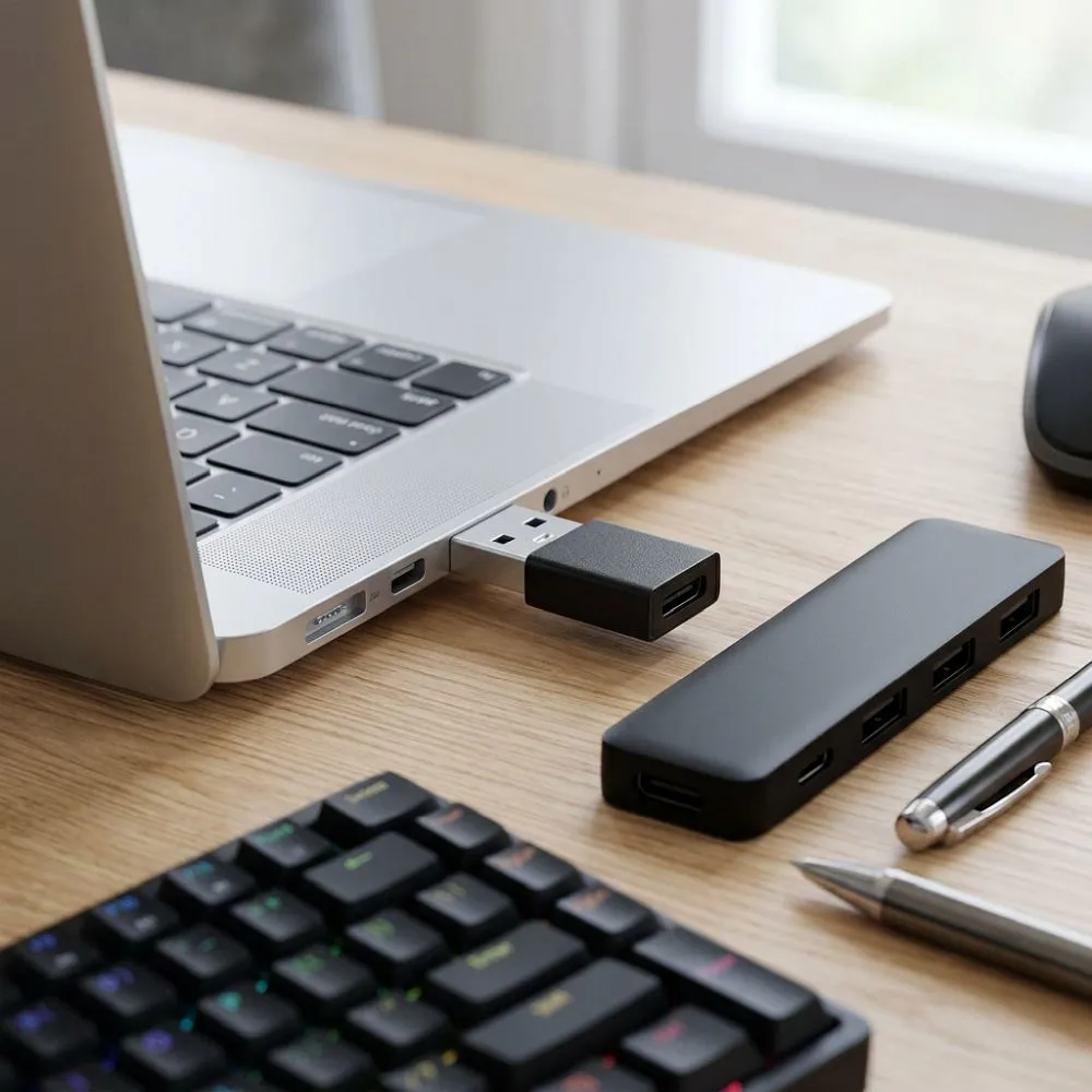 USB-C to USB-A Data and Charging Adapter Blue Star, Black