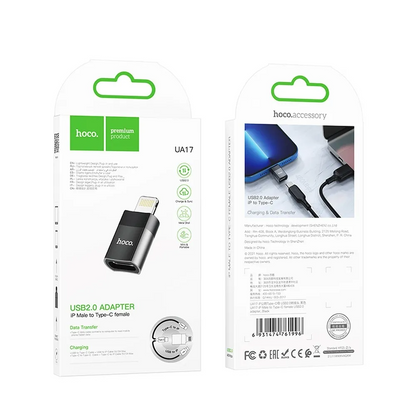 Data and Charging Adapter USB-C - Lightning HOCO UA17, Black 