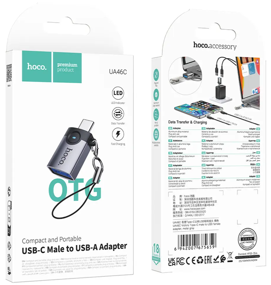 OTG USB-C to USB-A Adapter HOCO UA46C, Gray