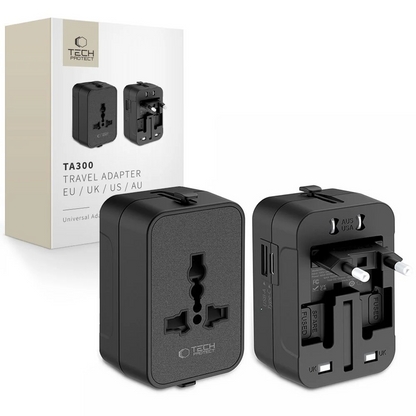 Προσαρμογέας Δικτύου Tech-Protect TA300 Travel EU / UK / US / AU, Μαύρο