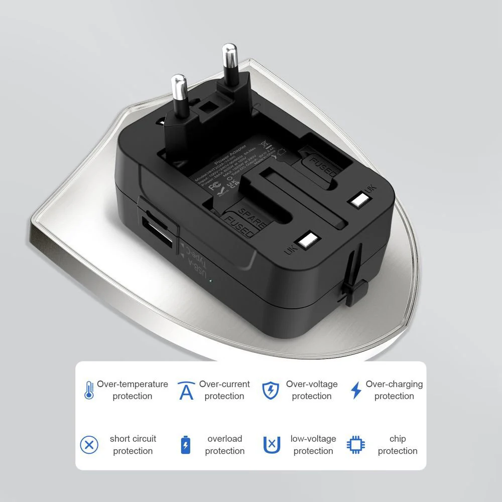 Προσαρμογέας Δικτύου Tech-Protect TA300 Travel EU / UK / US / AU, Μαύρο