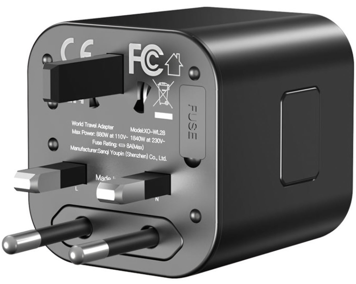 Προσαρμογέας Δικτύου XO Design WL28 Travel US / UK / AU / CN / EU, Μαύρο