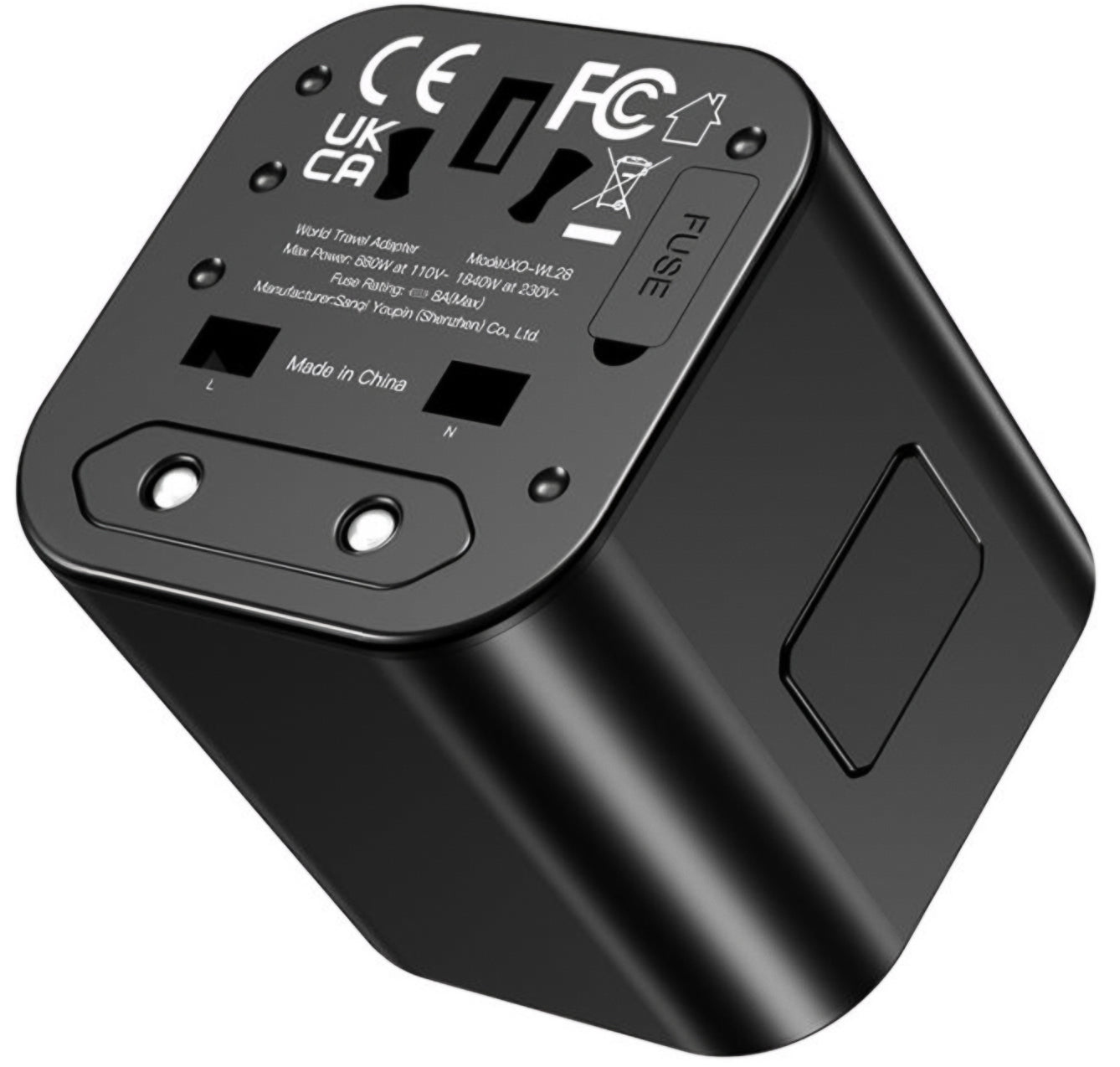 Προσαρμογέας Δικτύου XO Design WL28 Travel US / UK / AU / CN / EU, Μαύρο
