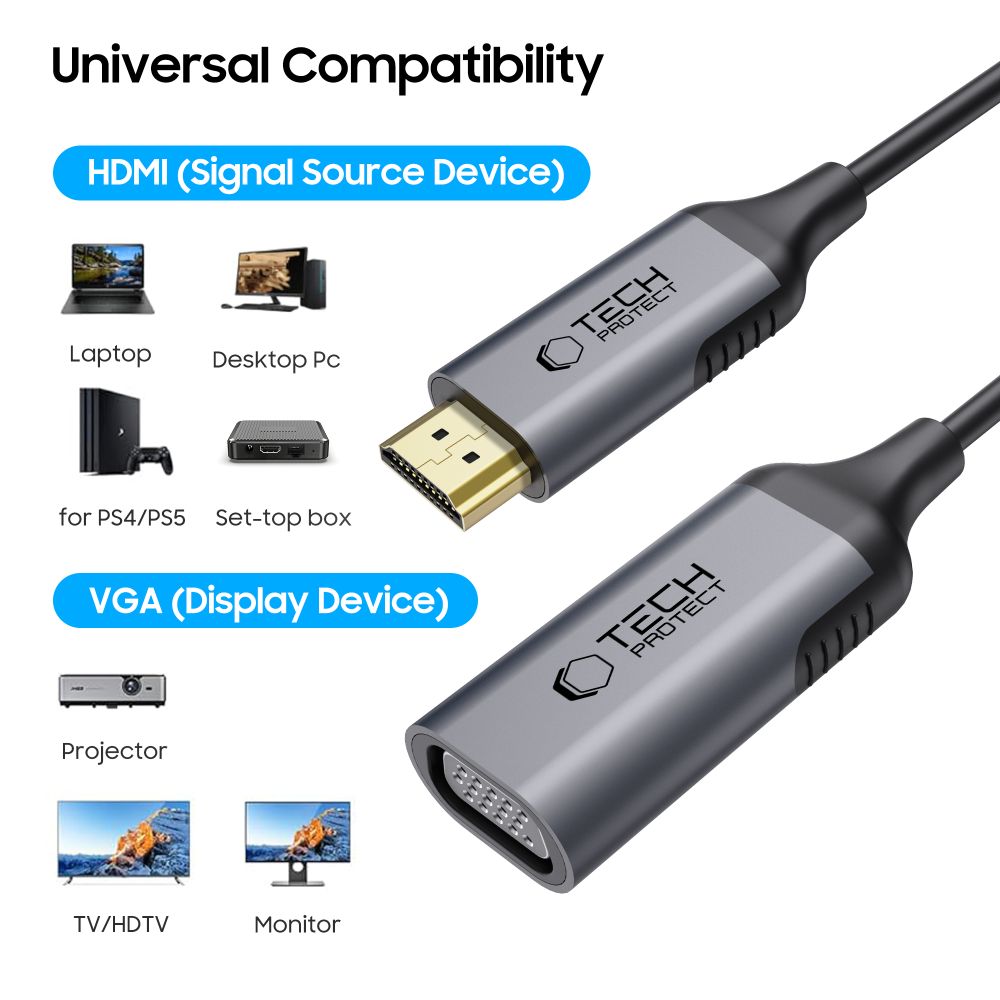 Προσαρμογέας Βίντεο Tech-Protect Ultraboost, VGA - HDMI, 1080P, Μαύρο