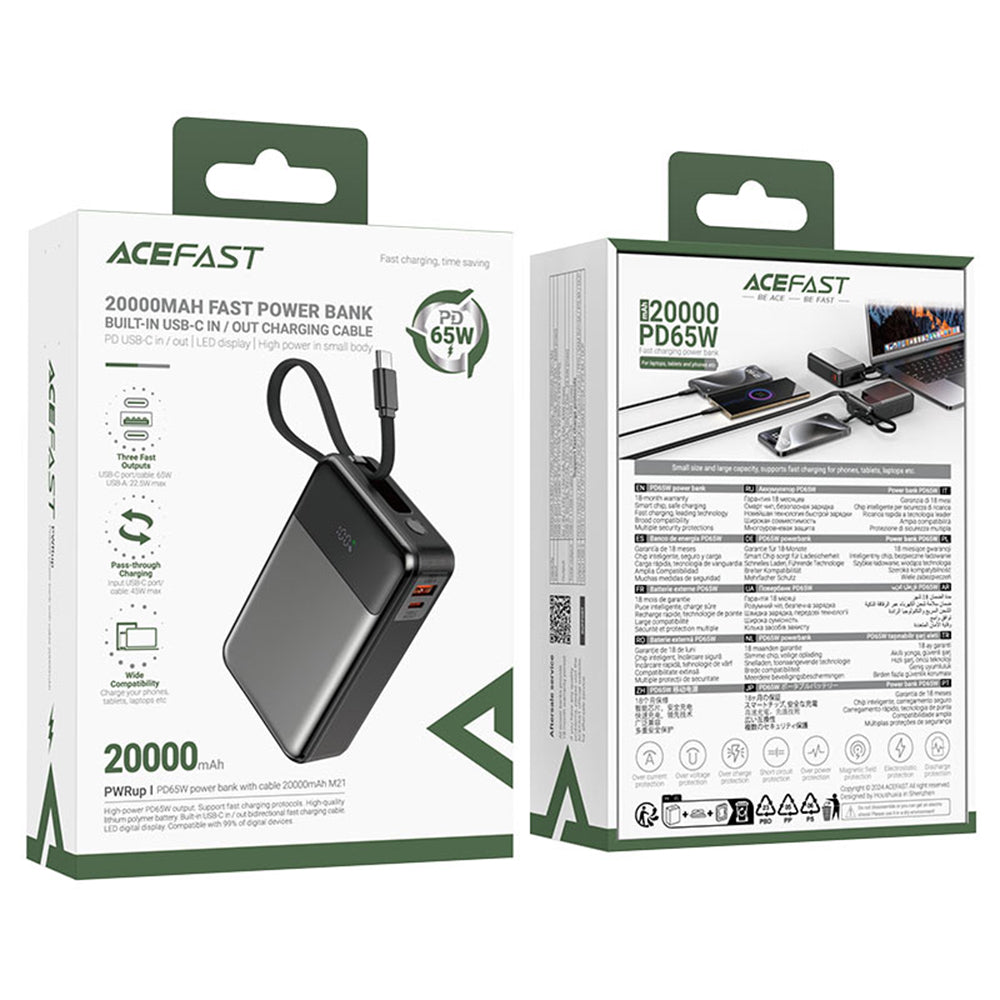 Εξωτερική Μπαταρία Acefast M21, 20000mAh, 65W, QC + PD, 1 x USB-A - 2 x USB-C, Μαύρη