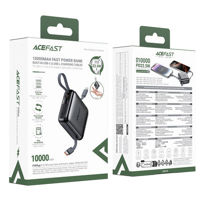 Εξωτερική Μπαταρία Acefast M23, 10000mAh, 22.5W, QC + PD, 1 x Lightning - 2 x USB-C, Γκρι