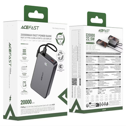 Acefast M29 External Battery, 20000mAh, 22.5W, QC + PD, 1 x USB-A - 2 x USB-C, Black