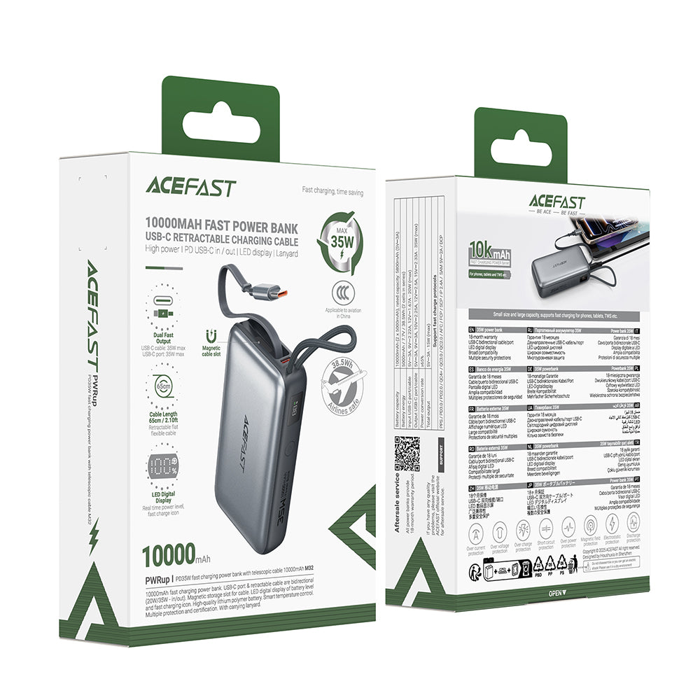 Εξωτερική Μπαταρία Acefast M32, 10000mAh, 35W, PD, 2 x USB-C, Γκρι