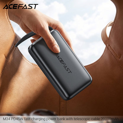 Acefast M34 External Battery, 20000mAh, 45W, QC + PD, 1 x USB-A - 2 x USB-C, Gray