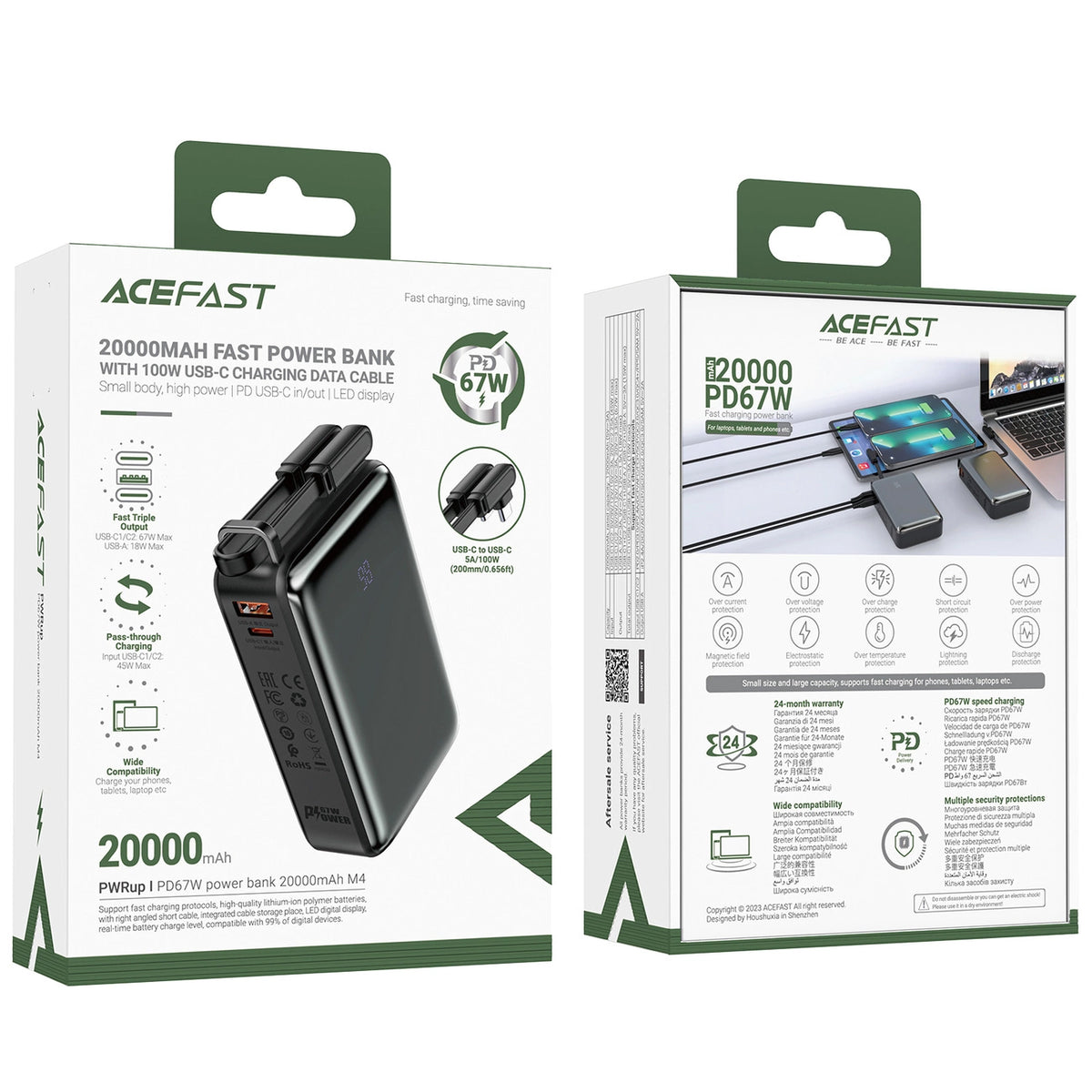 Εξωτερική Μπαταρία Acefast M4, 20000mAh, 67W, PD, 1 x USB-A - 2 x USB-C, Μαύρη