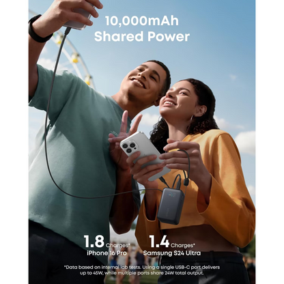 Anker Nano External Battery, 10000mAh, 45W, QC + PD, 1 x USB-A - 1 x USB-C, Black A1638H11