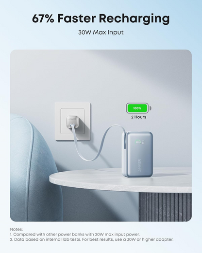 Εξωτερική Μπαταρία Anker Nano, 10000mAh, 45W, QC + PD, 1 x USB-A - 2 x USB-C, Μπλε