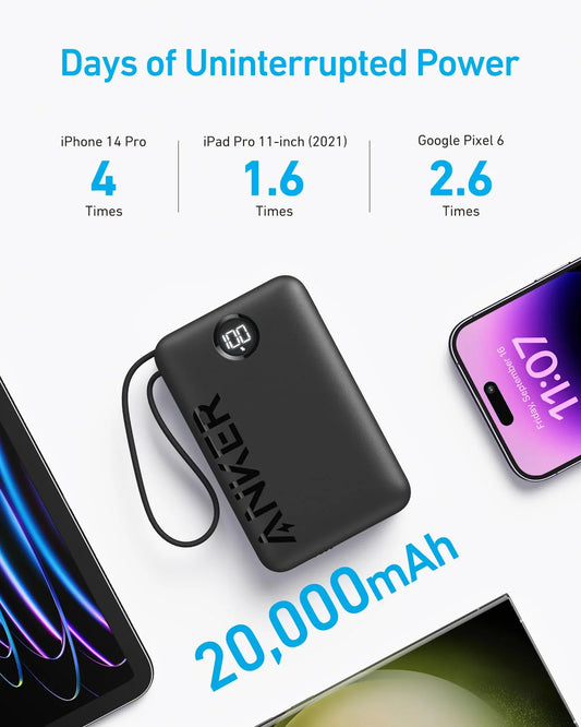 Εξωτερική μπαταρία Anker PowerCore 335, 20000mAh, 22,5W, QC + PD, 1 x USB-A - 2 x USB-C, μαύρο A1647G11