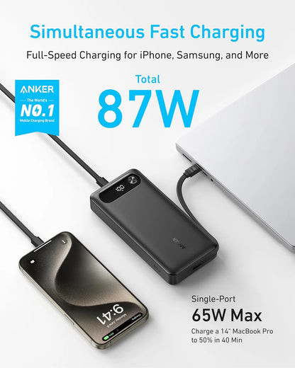 Εξωτερική Μπαταρία Anker PowerCore, 20000mAh, 87W, QC + PD, 1 x USB-A - 2 x USB-C, Μαύρη A1383H11