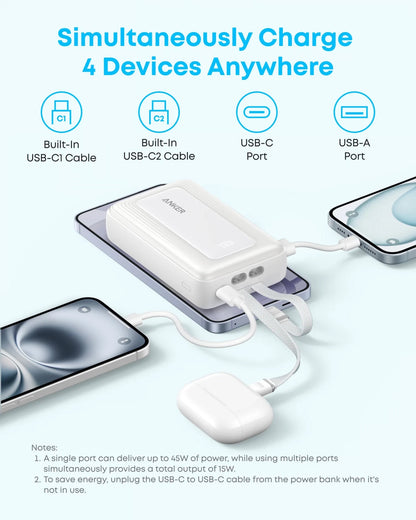 Εξωτερική μπαταρία Anker Zolo, 20000mAh, 45W, QC + PD, 1 x USB-A - 3 x USB-C, Μαύρη A110MH12